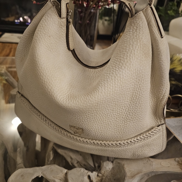 MCM Handbags - MCM White Leather Hobo Bag